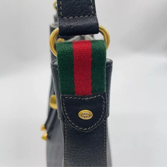 Auth WEEKEND DEAL GUCCI GG Sherry Line PVC Leather Black Drawstring Shoulder Bag - Picture 16 of 17